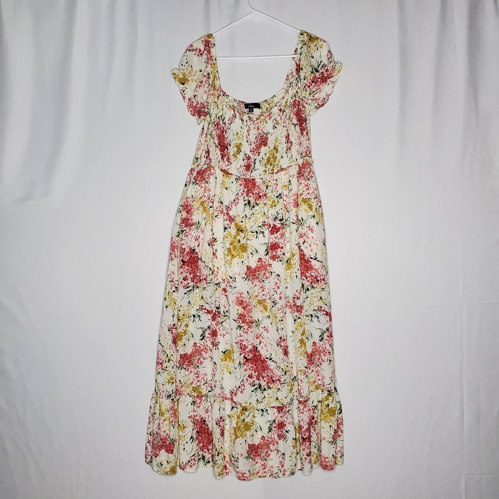 Lulus Maxi Dress XL Ditsy Floral Smocked Ruffle Cottagecore Farmhouse Feminine